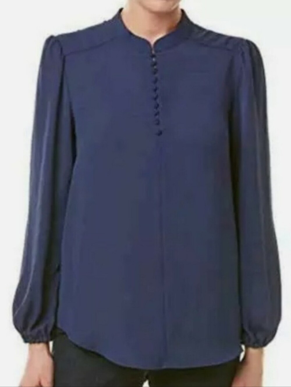 Nanette Lepore Womens Pop Over Blouse Top Spring Fling Long Sleeve Dark Navy XS